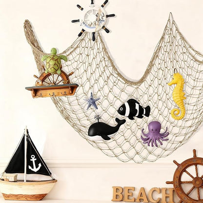 Decorative Fishing Net 2 Pack, 80x40 Inch Large Caramel Fish Net Decor for Wall, Photo Display, Nautical Mermaid Pirate Ocean Themed Beach Hawaii Under the Sea Party Decorations