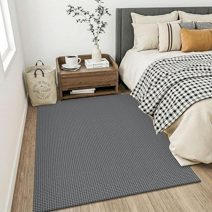 KOZYFLY Washable 4x5 Entry Woven Area Rug, Braided Throw Rugs for Entryway, Non Slip Door Mat Indoor Entrance, Flatweave Carpet for Foyer, Bedroom, Dining, Office, Grey/Dark Grey