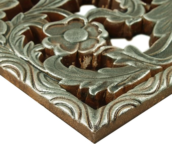 Madison Park Wall Art Living Room Décor - Floral Antiqued Wooden Carving Wall Decor Panel, Copper Embellished, Ready to Hang Wall Decor for Bedroom, 15.75"W x 31.5"L x 0.59"D, Patina Blue, 2 Piece