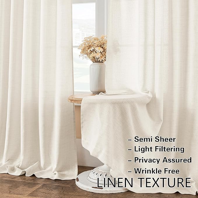 Decorative Door Curtains Light Filtering Drapes Rod Pocket Semi Transparent Natural French Farmhouse 2 Panels Linen Curtains Privacy Added W35 x L72 for Glass Sliding Door