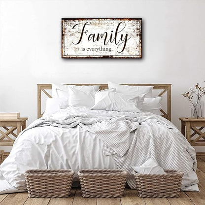 Family is Everything Wall Decor-Rustic Family Quote Print Canvas for Farmhouse-Family Signs Wall Art- Framed Artwork Wall Decoration for Living Room,Bedroom,Dining Room,Home Decor,Ready to Hang 20"x40"