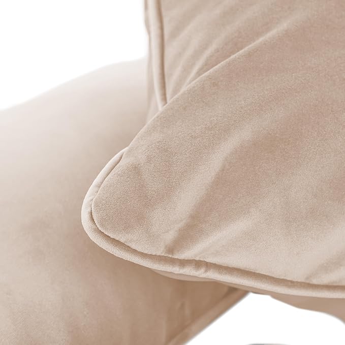 FDP 12" x 20" Velvet Rectangle Lumbar Pillow Set with Piping Decorative Throw Pillow for Home Décor in Living Room, Bedroom or Lounge (2-Pack) - Beige, 15159-340
