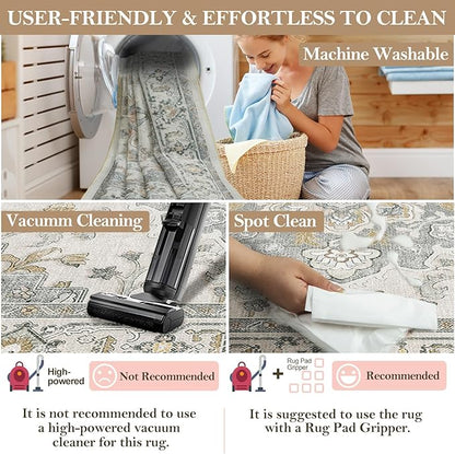 CAPALOCA Machine Washable Rugs Nursery Rug 8x10 Area Rugs Girl Non Slip Low Pile Water Repellent Soft Print Pattern for Bedroom Indoor Decor Kids Playroom Graygreen