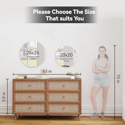 SCWF-GZ 20" Round Mirror Circle Wall Mounted Hanging or Against Wall Metal Frame Dressing Make-up Mirrors for Entryway Bedroom Bathroom Living Room 20 inch Silver
