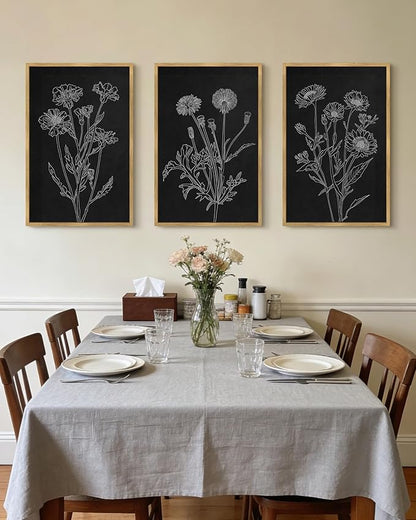 Drsoum Black White Flower Wall Art Vintage Minimalist Floral Wall Hanging Decor Bohemain Botanical Prints Artwork for Bedroom Living Room Hallway 16x24in Natural Framed