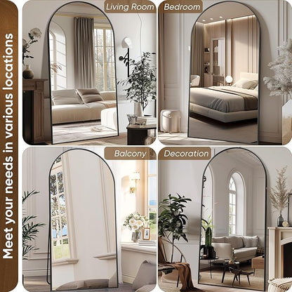 Antok Oversized Full Length Mirror with Stand, 81"x41" Arched Floor Mirror, Aluminum Frame, Wall Mounted/Leaning/Free Standing, Large Body Mirror for Bedroom Living Room Entryway Dressing Room,Black