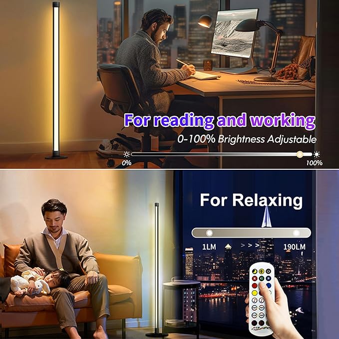 LED Floor Lamp, 63-Inch RGB Corner Light with Music Sync, Smart App Control, 16 Million Colors, Remote Control for Living Room, Bedroom, Gaming Room