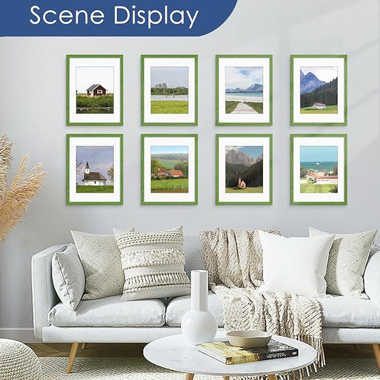 PEALSN 11x14 Picture Frame Set of 6, Display Pictures 8x10 with Mat or 11x14 without Mat for Wall Mounting or Table Top Display, Photo Frames Collage for Wall Decor, Green