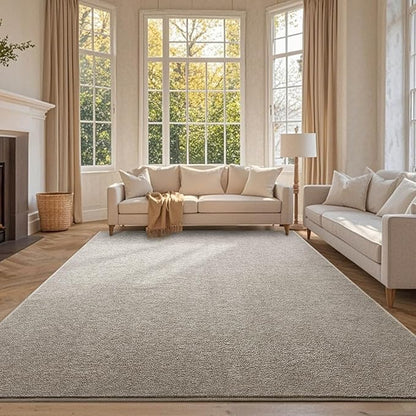 FinRèc 6x9 Washable Area Rugs for Bedroom Living Room, Low Pile Thin Rug Solid Color, Non-Slip Carpet Indoor for Home Decor (Greige/White)