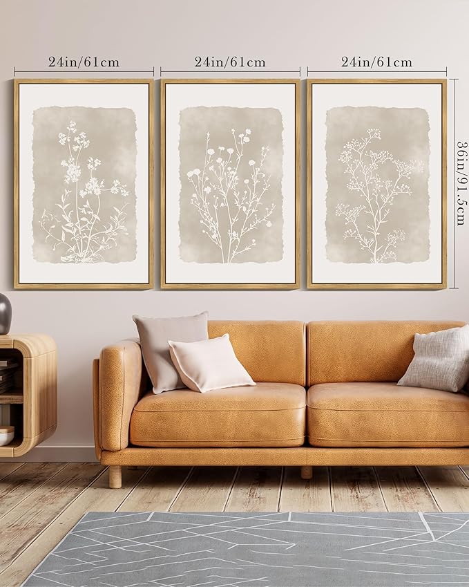 Drsoum Botanical Flower Wall Art Framed Vintage Floral Wall Prints Wildflower Neutral Rustic Bohemain Artwork Farmhouse Bedroom Ready to Hang 24x36in Natural Framed