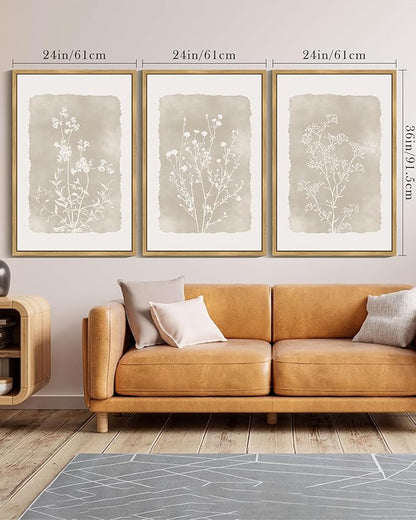 Drsoum Botanical Flower Wall Art Framed Vintage Floral Wall Prints Wildflower Neutral Rustic Bohemain Artwork Farmhouse Bedroom Ready to Hang 24x36in Natural Framed