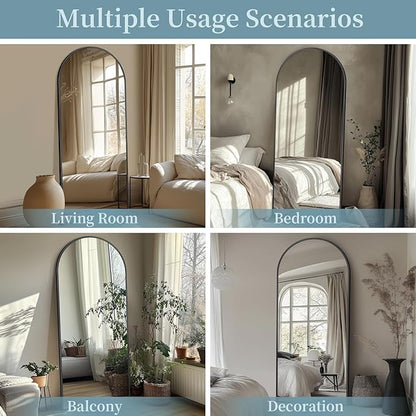 Full Length Mirror with Stand, 56"x15" Arched Full Body Mirror, Large Stand Up Aluminum Frame Floor Freestanding Hanging Leaning Mounted for Bedroom Living Room Entryway Black