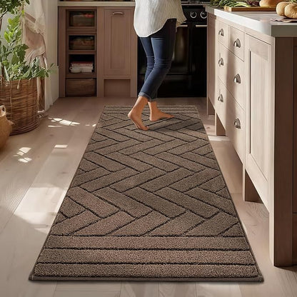 Kitchen Runner Rugs,24"x59" Non Slip Kitchen Mats for Floor-Thick Stain Resistant Kitchen Floor Mat Runner Carpet for Hallways Entryway Laundry Room Washable(Khaki)