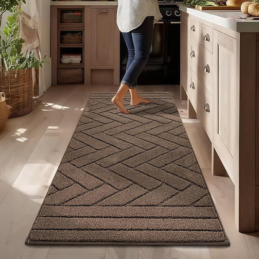 Kitchen Runner Rugs,24"x59" Non Slip Kitchen Mats for Floor-Thick Stain Resistant Kitchen Floor Mat Runner Carpet for Hallways Entryway Laundry Room Washable(Khaki)