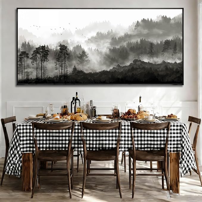 Black and White Framed Wall Art Modern Wall Hanging Decor Forest Print Pictures 40"x86" Large Posters for Living Room Bedroom Artwork