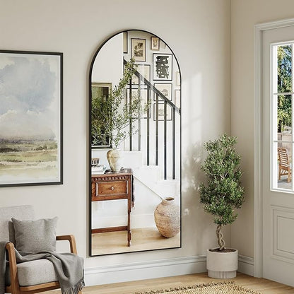 Large Black Full Length Mirror, 71''x32 Arched Floor Mirror for Bedroom, Oversized Full Body Mirror with Stand, Tempered Glass Safety Wall Mirrors for Living Room, Bathroom, Entryway