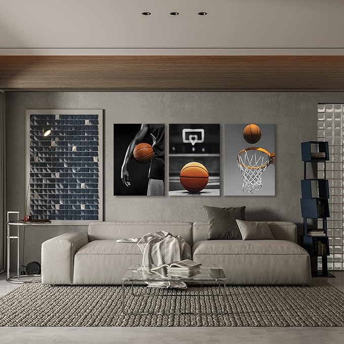 Canvas Framed Basketball Posters - Sports Room Decor For Men, Kids & Teenagers - Basketball Poster Set For Bedroom & Man Cave - Wall Decor