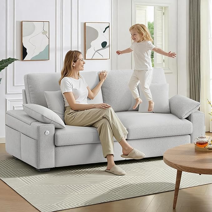76" Modern Loveseat Couches for Living Room, Comfy Loveseat Sofa with Deep Seat Couch, USB/Type-C Port, Side Storage, Removable Cover, Small Couches for Living Room, Light Grey
