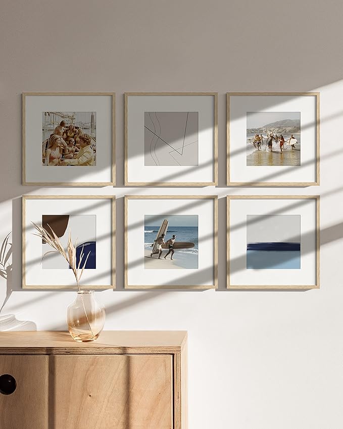 HAUS AND HUES Beige Oak Wood 12x12 Picture Frames - Set of 15, Square Frames with Mat, Modern Gallery Wall Frames for Photos (12x12 in, Beige, Set of 15)