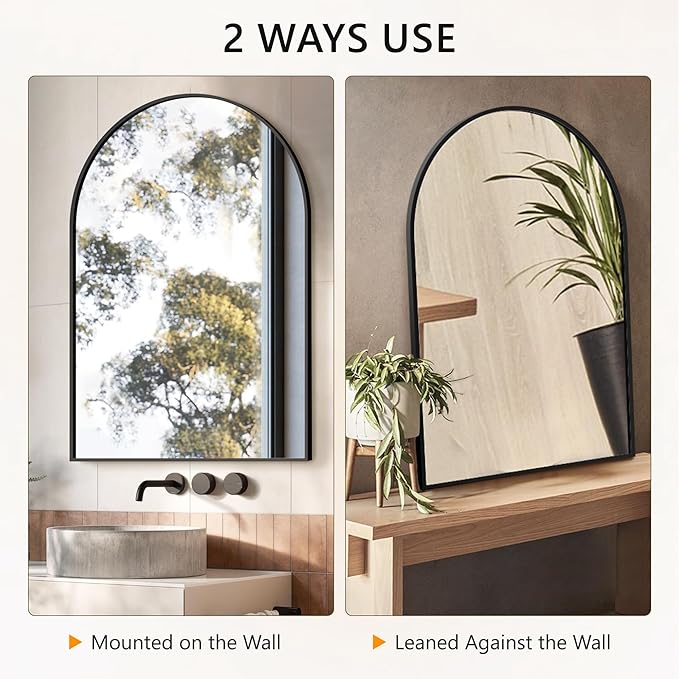 Arched Bathroom Mirror for Wall, 40" x 28" Black Metal Frame Vanity Mirror, HD Glass Over Sink for Bathroom, Entryway, Bedroom