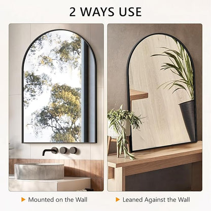Arched Bathroom Mirror for Wall, 40" x 28" Black Metal Frame Vanity Mirror, HD Glass Over Sink for Bathroom, Entryway, Bedroom