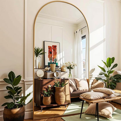 Full Length Mirror, 78"x38" Arched Full Body Mirror, Floor Mirrors with Stand, Body Mirrors Standing Hanging Leaning Against Wall,Aluminum Frame Mirrors for Bedroom Cloakroom,Living Room,Gold