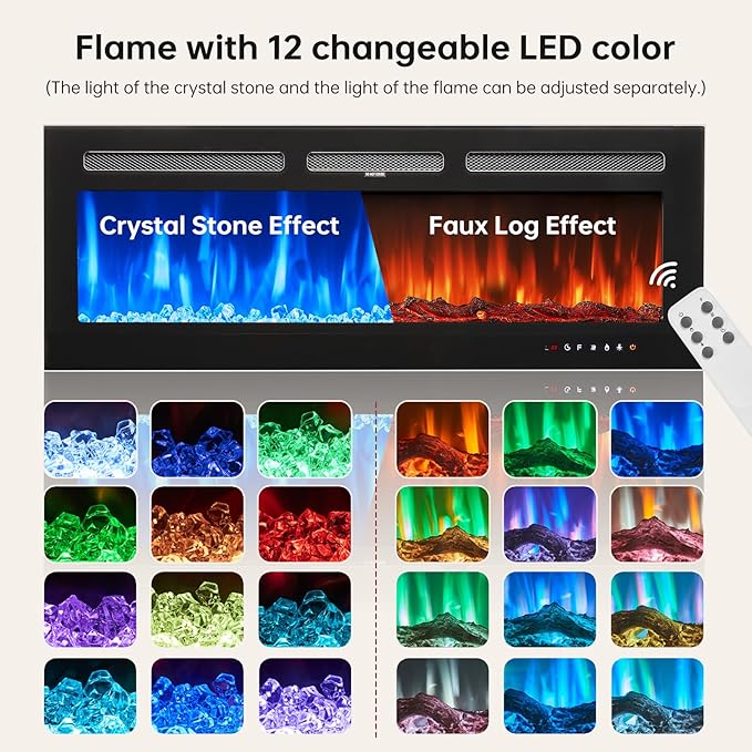 oneinmil 80" Fireplace TV Stand, 50 Inch Electric Fireplace & Modern Entertainment Center, TV Console with Adjustable Shelf & Glass Door for TVs Up to 90", Fire Place TV Stands for Living Room, Black