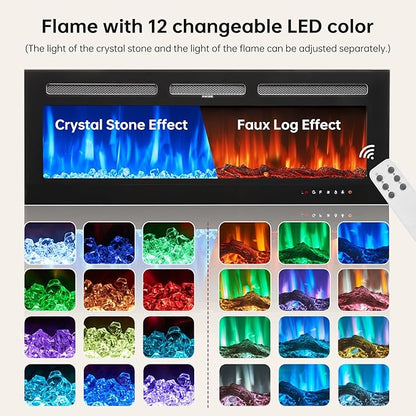 oneinmil 80" Fireplace TV Stand, 50 Inch Electric Fireplace & Modern Entertainment Center, TV Console with Adjustable Shelf & Glass Door for TVs Up to 90", Fire Place TV Stands for Living Room, Black