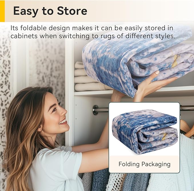 RELEANY Washable Area Rugs 2'6"x14 Non-Slip Modern Abstract Soft for Living Room Entryway Bedroom Nursery, Print Pattern, Grey Blue Gold/Golden