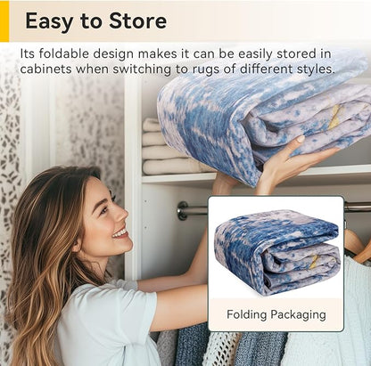 RELEANY Washable Area Rugs Square 8ft Non-Slip Modern Abstract Soft for Living Room Entryway Bedroom Nursery, Print Pattern, Grey Blue Gold/Golden