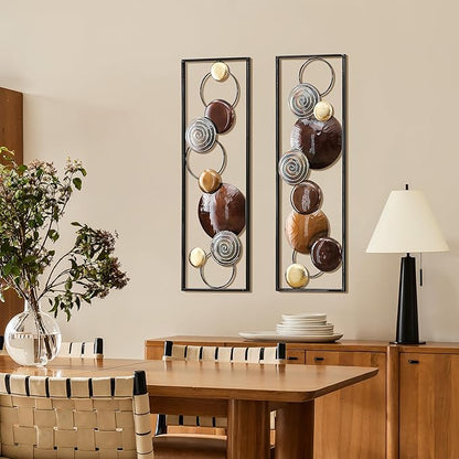 LuxenHome Metal Wall Art, 2 Pieces Abstract Wall Décor Brown Metal Wall Decor, 36" x 12" Minimalist Wall Sculptures Decor for Home, Living Room, Bedroom, Dining Room