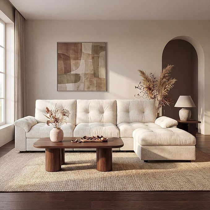 Oversized Modular Sectional Sofa with Storage, Modern Deep Seat Cloud Couch for Living Room, L-Shaped Large Sectional Couch, 3 Seater with Ottoman, Beige
