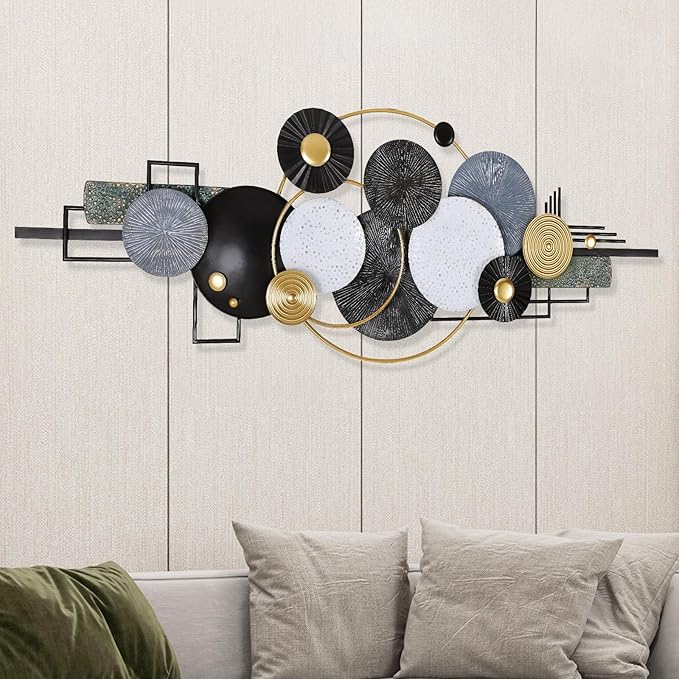 Lucky Monet Large Metal Wall Art, Metal Wall Decor for Living Room, 59.1" x 21.3" 3D Modern Abstract Wall Sculpture Accent Hanging Artwork Decorations for Bedroom Dining Room Entryway Home & Office