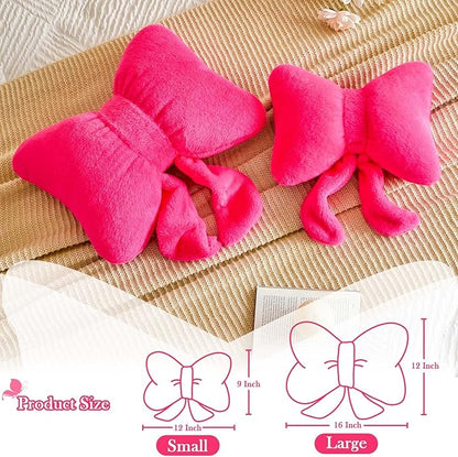 Lfsaaj Bowknot Pillow Hot Pink Cute Bow Decorative Throw Pillows 12" Aesthetic Home Decor Bow Cushions Butterfly Knot Plush Pillow for Bedroom Couch