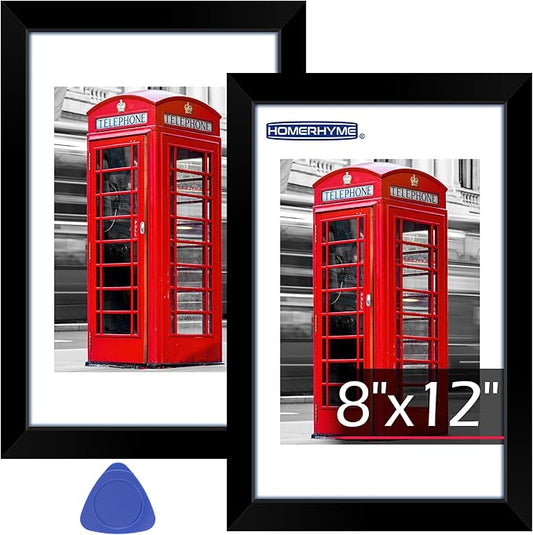 8x12 Picture Frame, 2 Pack Black Photo Frame with HD Plexiglass, Fits Pictures 6x8 with Mat or 8x12 Without Mat, Wall Hanging Photo Frames Poster Frames for Collage Wall Decor