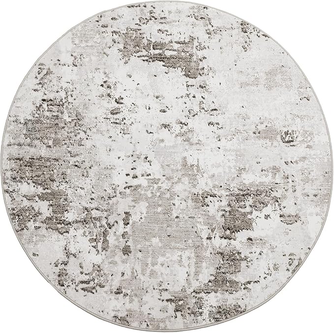 ROYHOME Modern Abstract 6x6 Round Area Rug Non Slip Non Shedding Rug Low Pile Stain Resistant for Bedroom Living Room Office Dining Room,Taupe/Beige