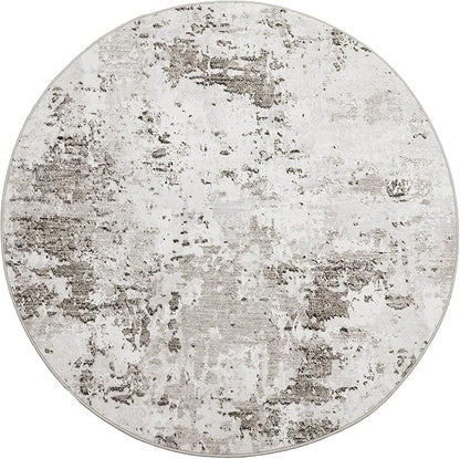 ROYHOME Modern Abstract 4x4 Round Area Rug Non Slip Non Shedding Rug Low Pile Stain Resistant for Bedroom Living Room Office Dining Room,Taupe/Beige