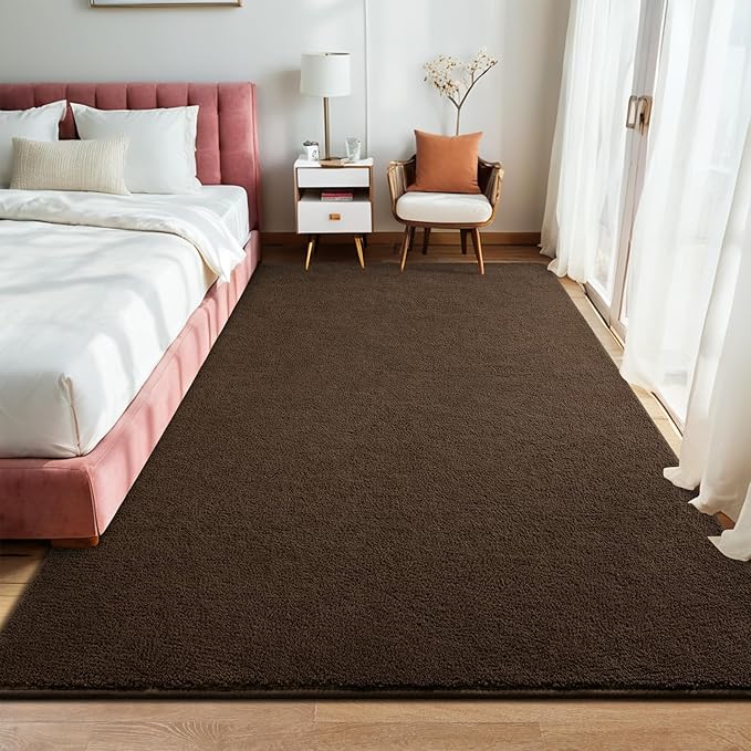 Fluffy 7x10 Feet Area Rug for Living Room, Large Dark Brown Rugs for Bedroom, Modern Low Pile Washable Memory Foam Indoor Carpet, Non Slip Rectangle Carpets for Home Decor