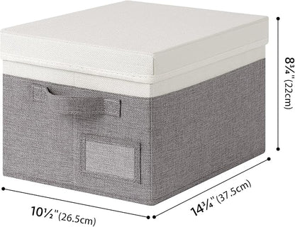 GRANNY SAYS Storage Bins with Lids, Collapsibe Clothes Organizers and Storage, Storage Baskets for Shelves, Decorative Storage Boxes with Lids, 3-Pack, Gray&Ivory