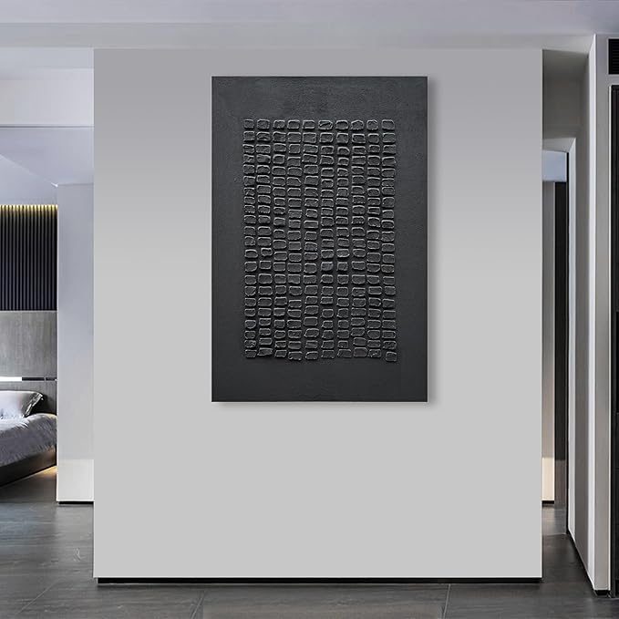 NANKAI Art Hand-painted 45x30 inches Black thick Texture Abstract art Oil painting Contemporary Minimalist style art living room office corridor wall decoration painting