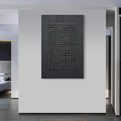 NANKAI Art Hand-painted 45x30 inches Black thick Texture Abstract art Oil painting Contemporary Minimalist style art living room office corridor wall decoration painting