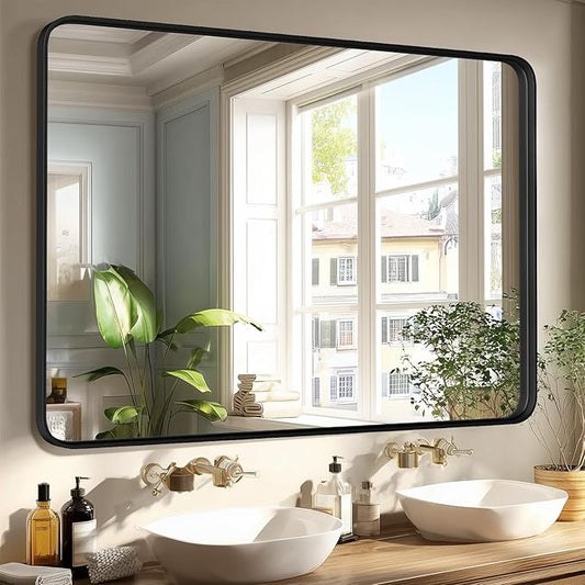 OLIXIS Bathroom Mirror for Over Sink, 30x40 Inch Wall Rectangle Mirror with Matte Metal Framed, Modern Wall Mount Vanity Mirror for Home Decor, Living Room, Bedroom, Black
