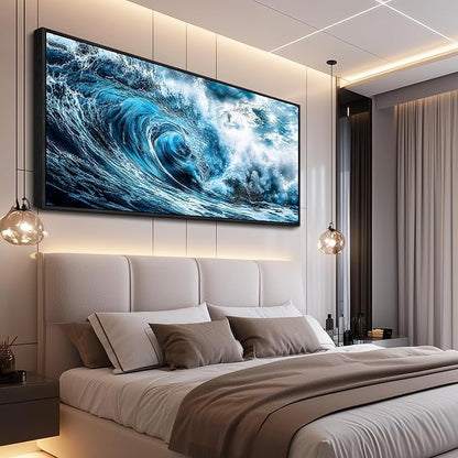 ERQINHUA Wall Art For Living Room Wall Decor For Bedroom Ocean Inspiration Pictures Blue Wave Canvas Printing Wall Paintings Office Mural Posters Modern Home Decor Aesthetics 32x72 In Black Framed