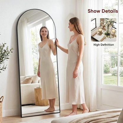 Antok Full Length Floor Mirror Arched Standing Mirror with Aluminum Frame - Freestanding Wall Mount Leaning Body Mirror for Bedroom Living Room Entryway, 71" L x 32" W, Black