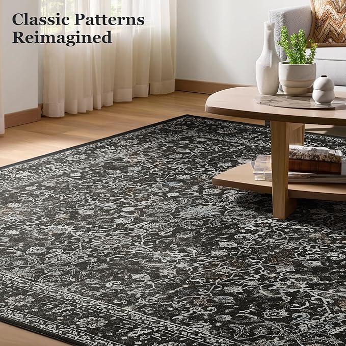 Dark 2'6''x8' Kitchen Runner Rug, Vintage Farmhouse Carpet Runners for Hallway 8ft Non Slip Washable, Low Pile Thin Entryway Runner Rug Indoor Foyer Mudroom Bathroom Bedroom, Midnight