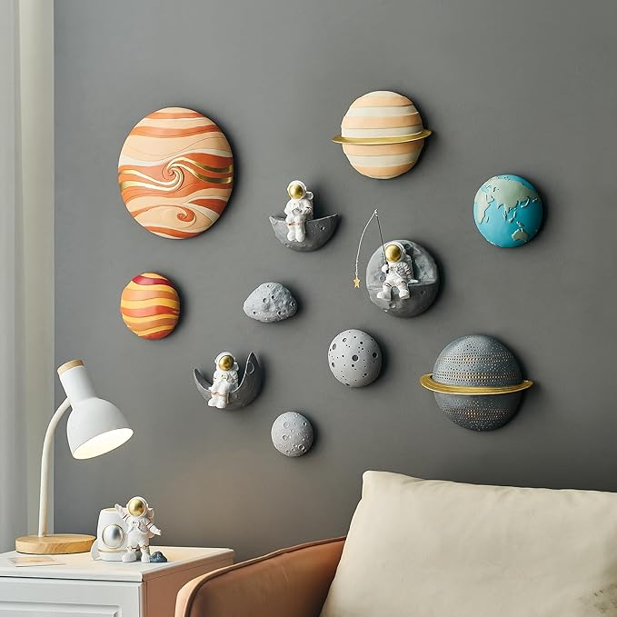 AWNR Astronaut Wall Decor Set of 3 Outer Space Theme Decorations Wall Hanging Sculptures Space Decor for Modern Home Decor Spaceman 3D Wall Decor for Bedroom Nursery Dorm