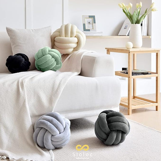 Sioloc Soft Knot Ball Pillows,Round Throw Pillow Cushion Home Decoration Plush Pillow,Throw Knotted Pillow Handmade Round Plush Pillow（13.7inches,Dark Grey）