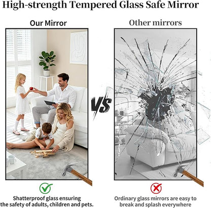 Full Length Mirror, 76"x34" Large Floor Mirror with Stand, Tall Full Body Mirrors for Bedroom, Hanging Mounted for Living Room Cloakroom, Aluminum Alloy Frame, Black