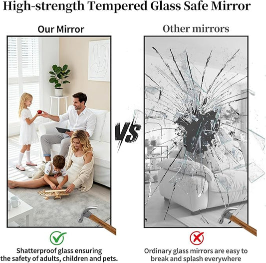 Full Length Mirror, 76"x34" Large Floor Mirror with Stand, Tall Full Body Mirrors for Bedroom, Hanging Mounted for Living Room Cloakroom, Aluminum Alloy Frame, Black