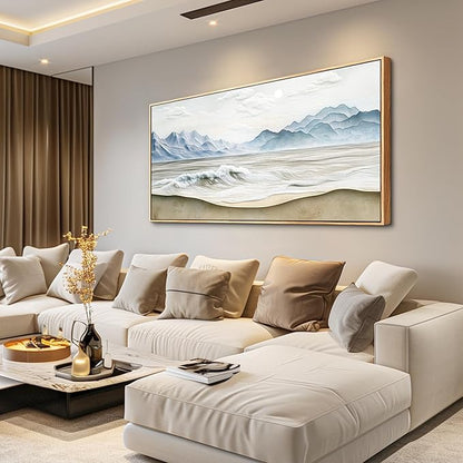 Wapluam Beach Pictures Wall Art,Large Canavs Wall Art,Ocean Wall Decor Living Room,Farmhouse Landscape Painting,Mountain Wall Art,Above Bed Wall Art,Framed Sea Waves Artwork for Bedroom Bathroom 20x40